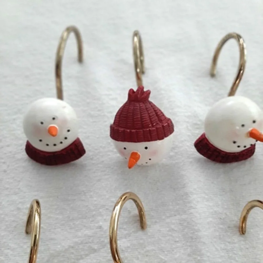 Snowman Tree Star Winter Christmas shower curtain rings hooks Set of 12 4 styles